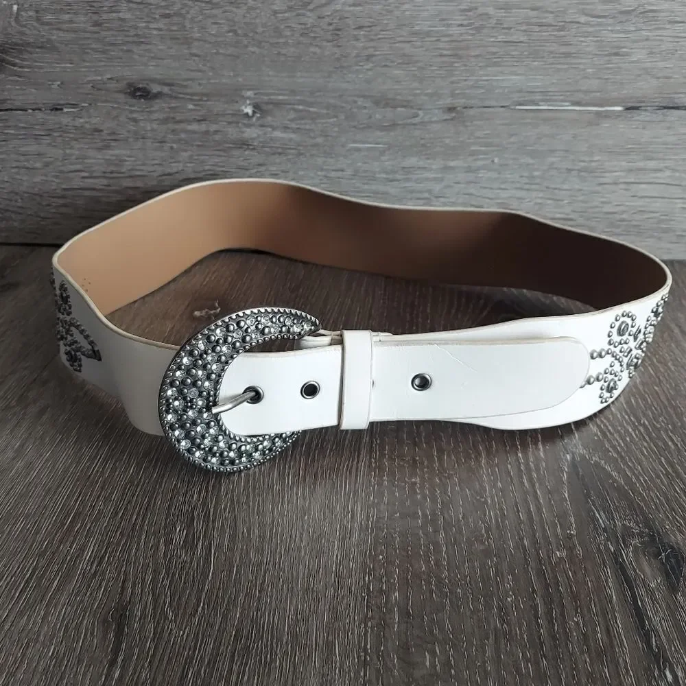 White Embellished Women's Belt Large
